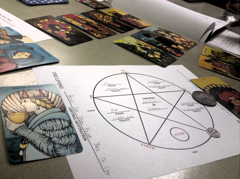 Simulated summoning circle and tarot cards